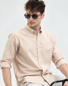 RODEIZ Men Striped Casual Beige Shirt - Image 5