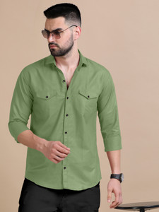 VTEXX Men Solid Casual Green Shirt