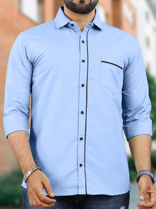 VeBNoR Men Solid Formal Blue Shirt