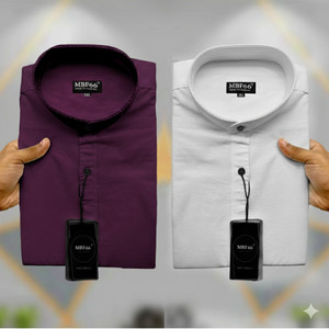 MBF66 Men Solid Casual Purple, White Shirt