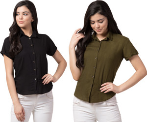 FUNDAY FASHION Women Solid Casual Green, Black Shirt
