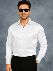 Nat Jastica Men Solid Formal White Shirt