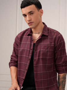KETCH Men Checkered Casual Maroon Shirt