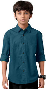 DHADUK Boys Solid Casual Blue Shirt