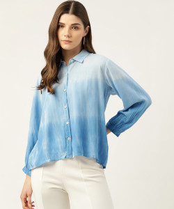 PinkTribe Women Dyed/Ombre Casual Blue Shirt