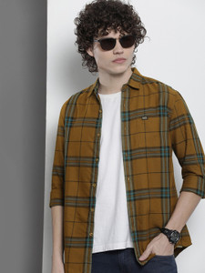 The Indian Garage Co. Men Checkered Casual Beige Shirt