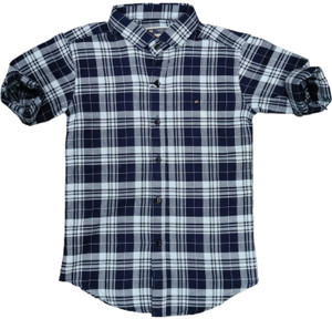 SKY PEARL Boys Checkered Casual Dark Blue, White Shirt