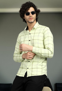 METRONAUT Men Checkered Casual Yellow Shirt