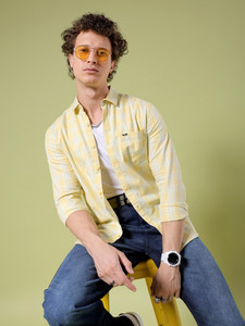 The Indian Garage Co. Men Checkered Casual Yellow Shirt