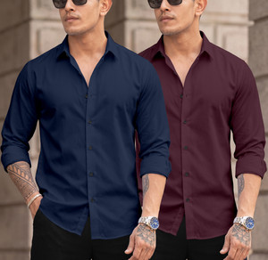 DarkSquare Men Maroon, Blue Shirt - Image 4