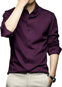 cvc Men Solid Formal Purple Shirt