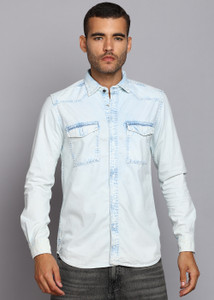 LAWMAN Men Washed Casual Light Blue Shirt