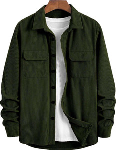 DIMMY Men Solid Casual Dark Green Shirt
