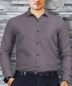 VeBNoR Men Self Design Formal Grey Shirt