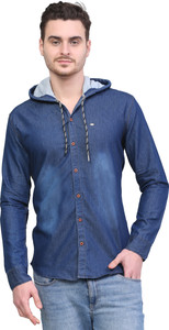 SQS Men Solid Casual Dark Blue, White Shirt