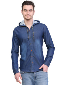 SQS Men Solid Casual Dark Blue, White Shirt