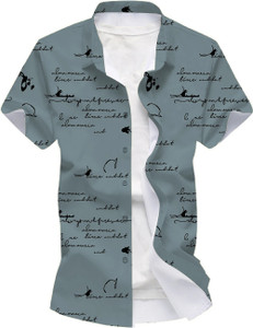 Blue dove Men Printed Casual Grey Shirt