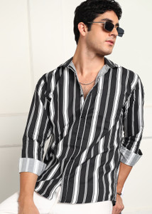 XTOUCH Men Striped Casual Black, White Shirt