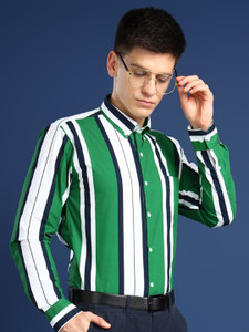 Hancock Men Striped Casual White Shirt