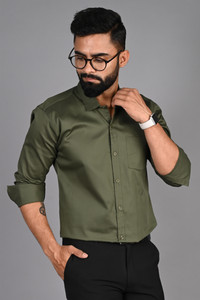 FUBAR Men Solid Formal Dark Green Shirt