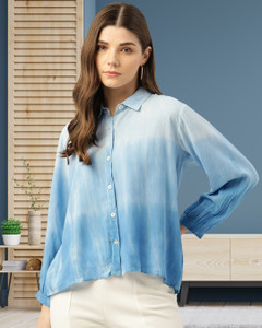 PinkTribe Women Dyed/Ombre Casual Blue Shirt