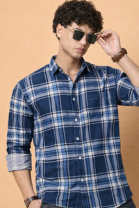 U TURN Men Printed Casual Blue, Red Shirt