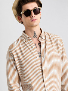 Jai Textiles Men Checkered Casual Brown Shirt
