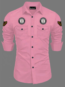 Blue dove Men Solid Casual Pink Shirt