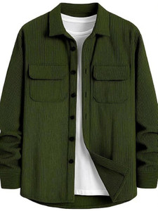 DEEMOON Men Solid Casual Dark Green Shirt