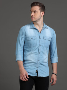PRINTOUT Men Solid, Dyed/Ombre Casual Blue Shirt