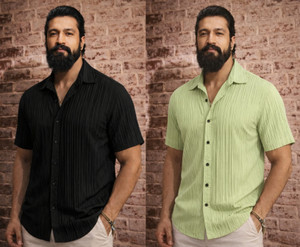 METRONAUT Men Self Design Casual Black, Light Green Shirt