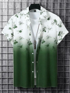 SEVENTEENSTITCH Men Printed Casual White, Green Shirt
