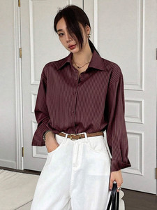 Leriya Fashion Women Striped Casual Maroon Shirt