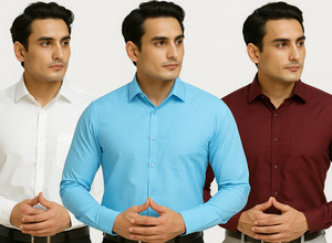 youth first Men Solid Formal White, Light Blue, Maroon Shirt