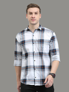 AIDAN PAUL Men Checkered Casual White Shirt