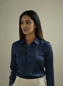 G-KA Women Solid Formal Dark Blue Shirt