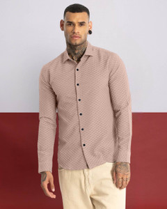 METRONAUT Men Self Design Casual Brown Shirt