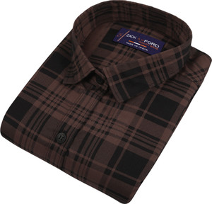Liza Martin Men Checkered Casual Brown Shirt