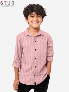 STUD APPARELS Boys Striped Casual Pink Shirt