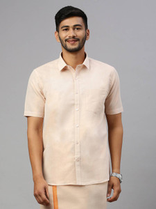 Ramraj Cotton Men Solid Casual Pink Shirt