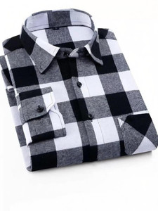 TIGER SNAKE Men Checkered Casual White Shirt