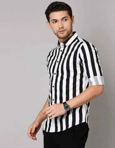 XTOUCH Men Striped Casual Black, White Shirt