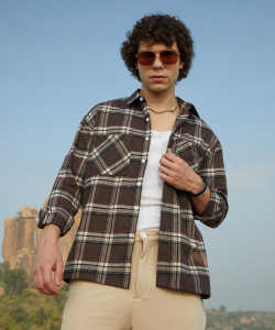 CAMPUS SUTRA Men Checkered Casual Brown Shirt