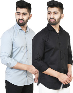 Feel high Men Solid Casual Black, Grey Shirt