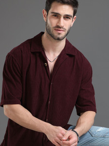 HERE&NOW Men Self Design Casual Brown Shirt