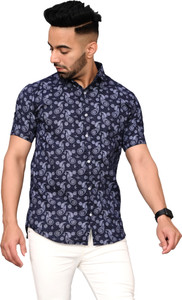 Valveera Men Floral Print Casual Dark Blue, Purple, White Shirt