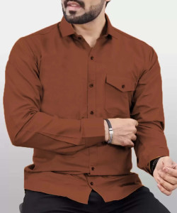 DENEEJA Men Solid Casual Orange Shirt