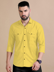 Qlonz Store Men Solid Casual Yellow Shirt