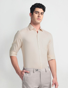ARROW Men Self Design Casual Cream Shirt