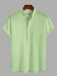 WOXEN Men Striped Casual Light Green Shirt